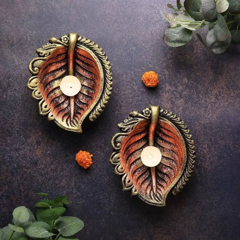 The handicraftian large peepal diya set of 2