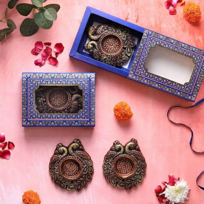 The handicraftian couple peacock t light set of 4