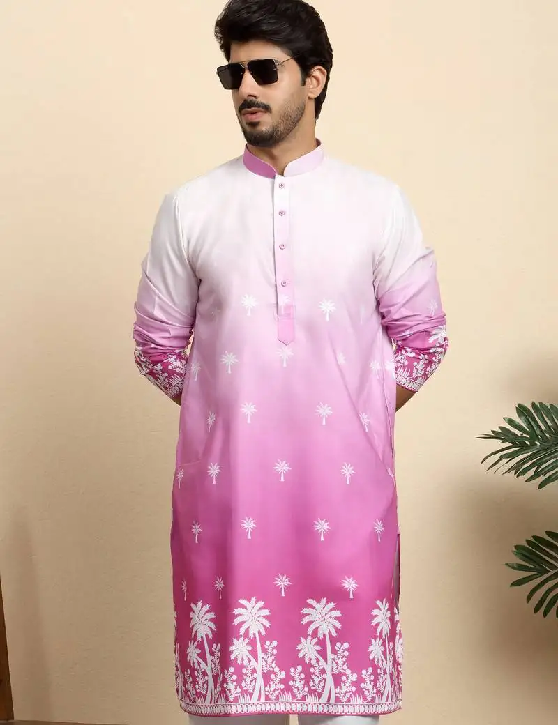Cotton blend ombre printed pink kurta