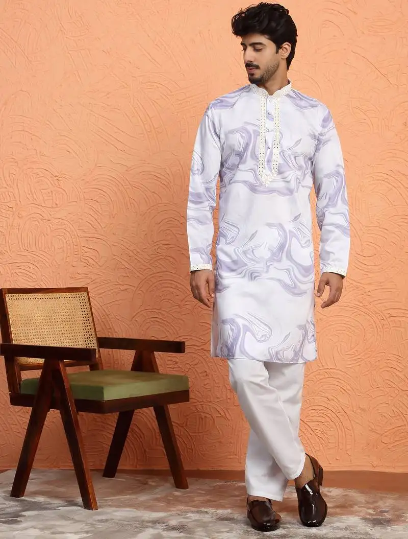 Cotton silk tie-dye printed mauve kurta