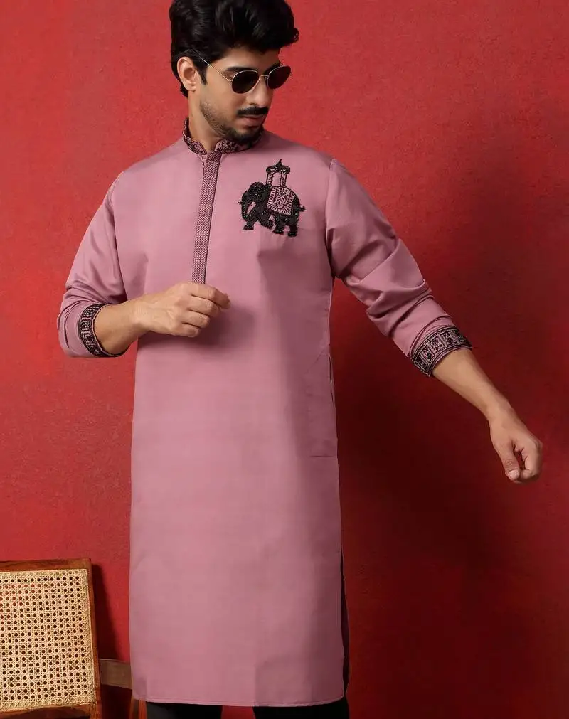 Cotton silk beaded motifs mauve kurta