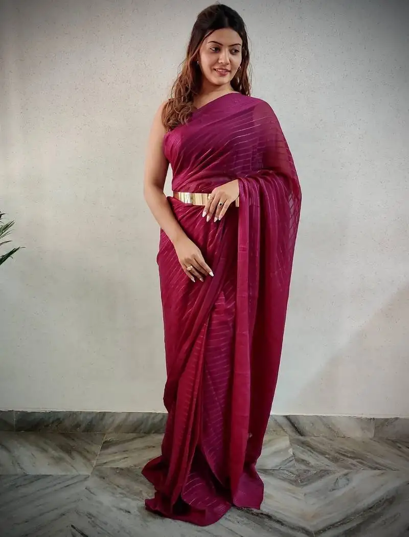 Wine color ethnic viscose fabric woven lining pre stitched saree