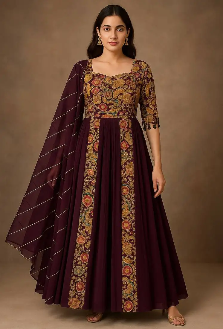 Purple embroidered suit with dupatta