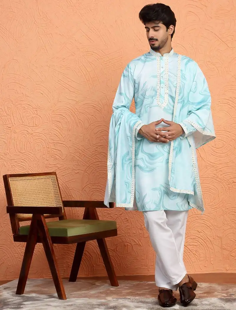 Cotton silk tie-dye printed green kurta and trouser pant with dupatta