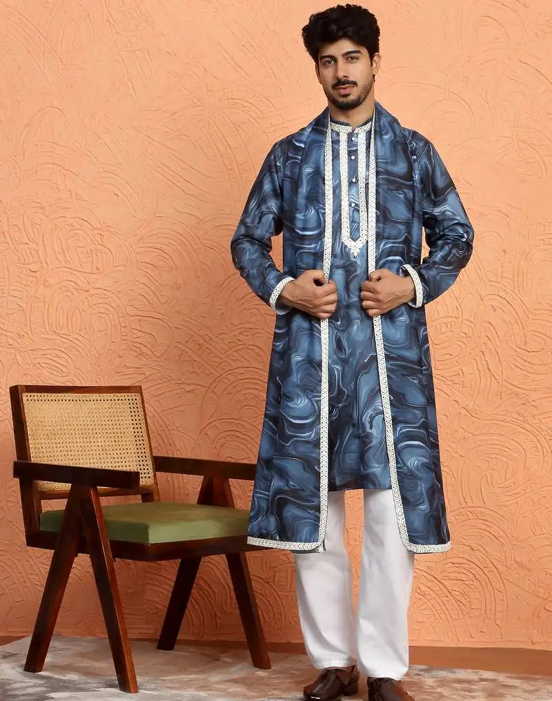 Cotton silk tie-dye printed blue kurta and trouser pant with dupatta