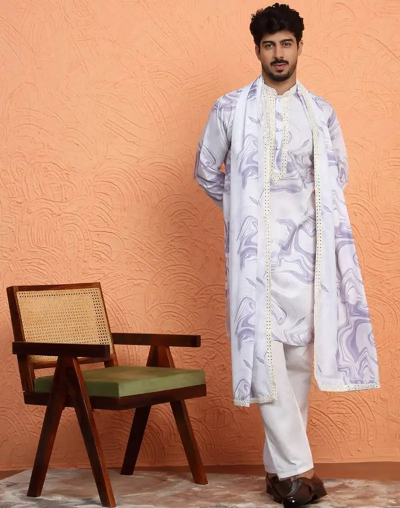 Cotton silk tie-dye printed mauve kurta and trouser pant with dupatta