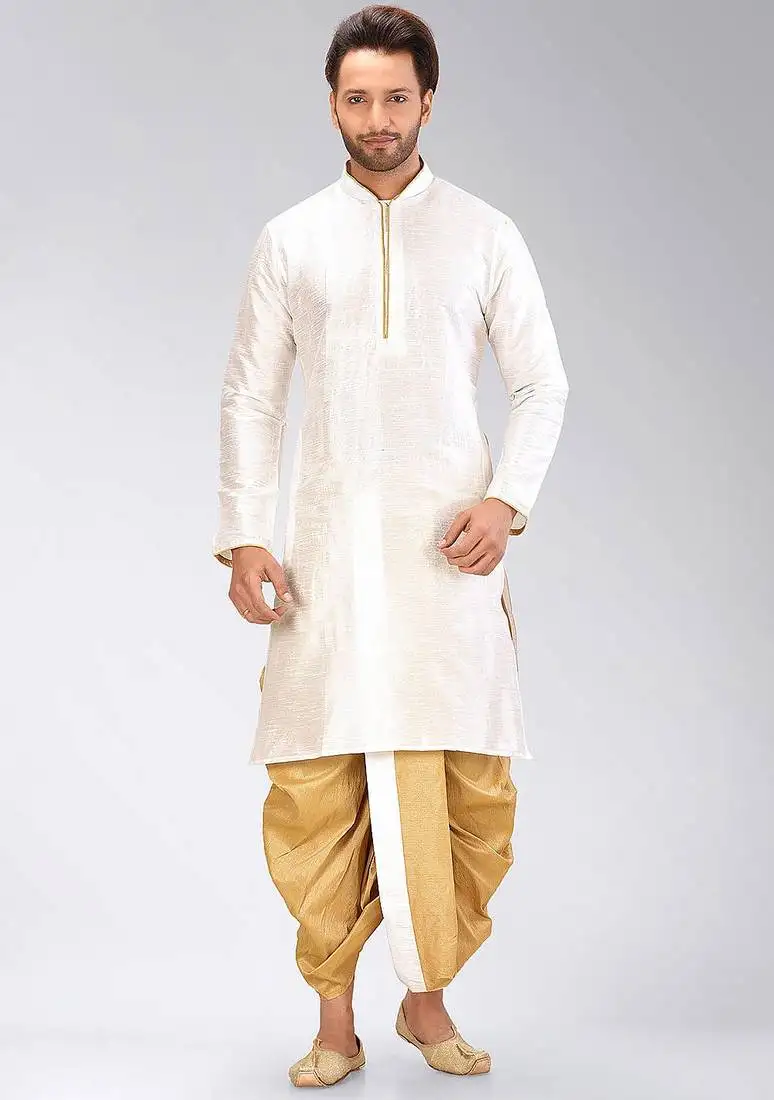 White dupon art silk kurta with pipepin work