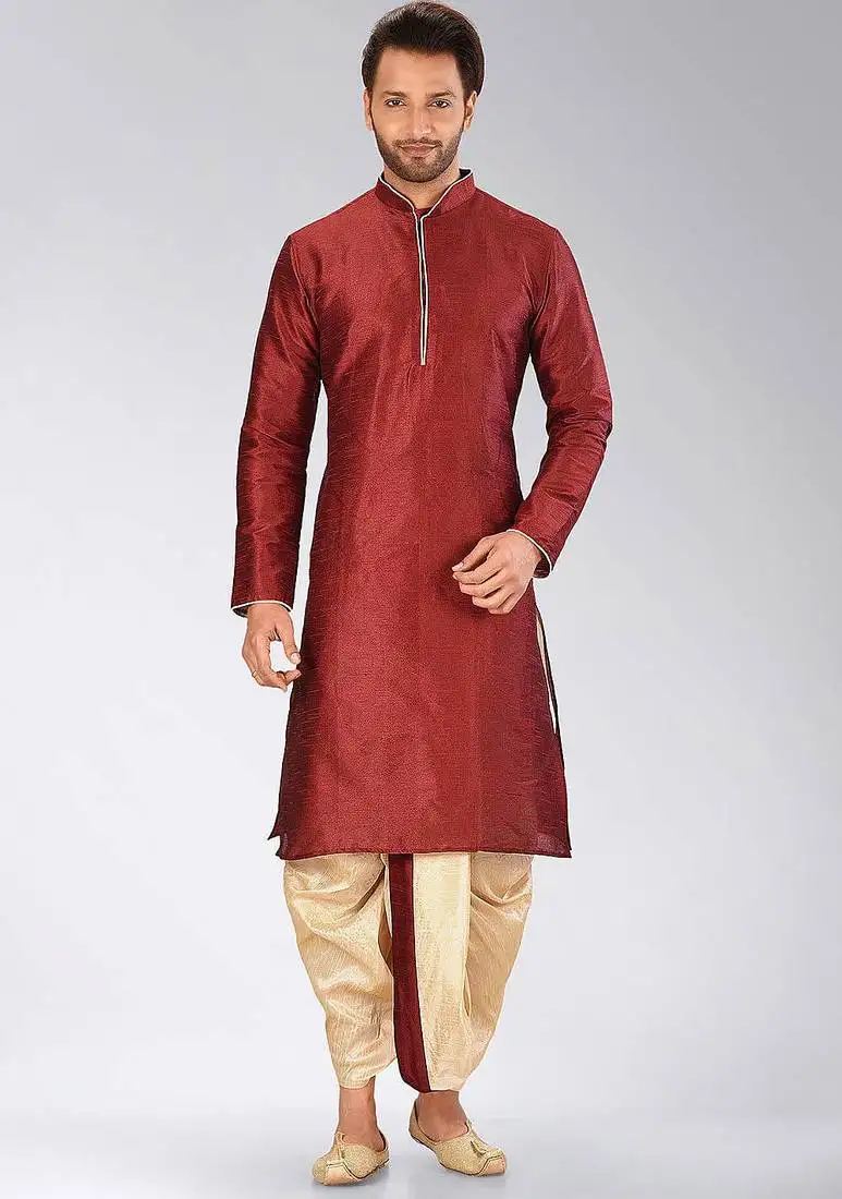 Red dupon art silk kurta with pipepin work