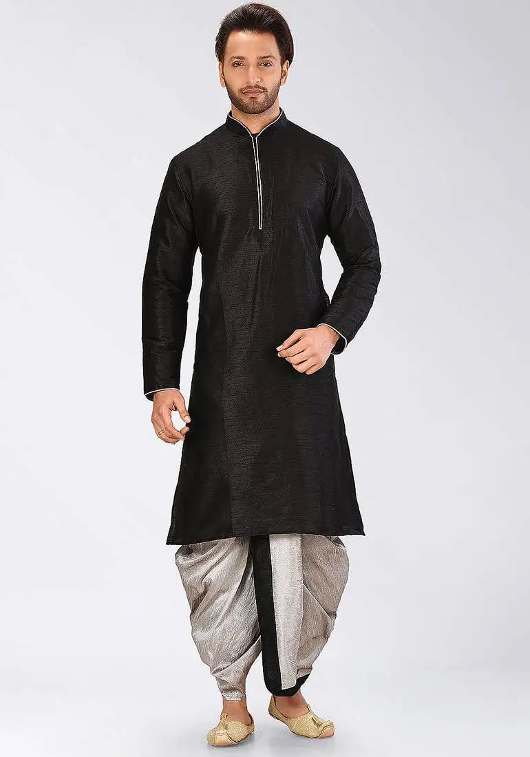 Black dupon art silk kurta with pipepin work