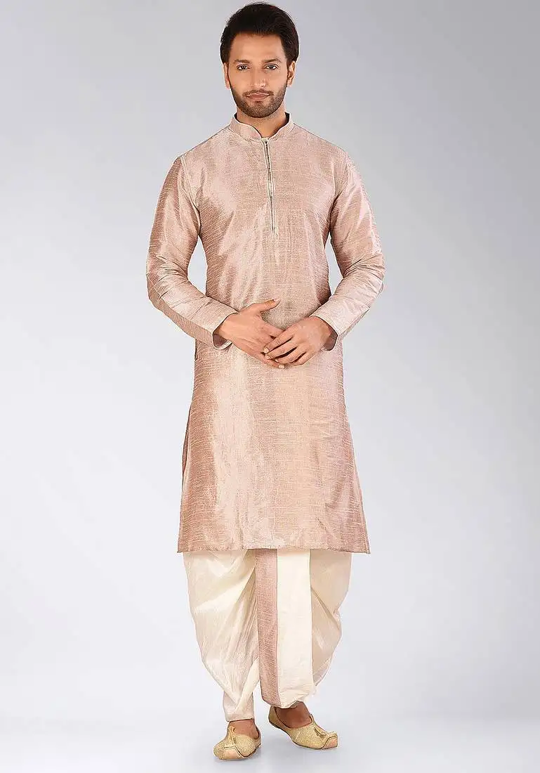 Light brown dupon art silk kurta with pipepin work