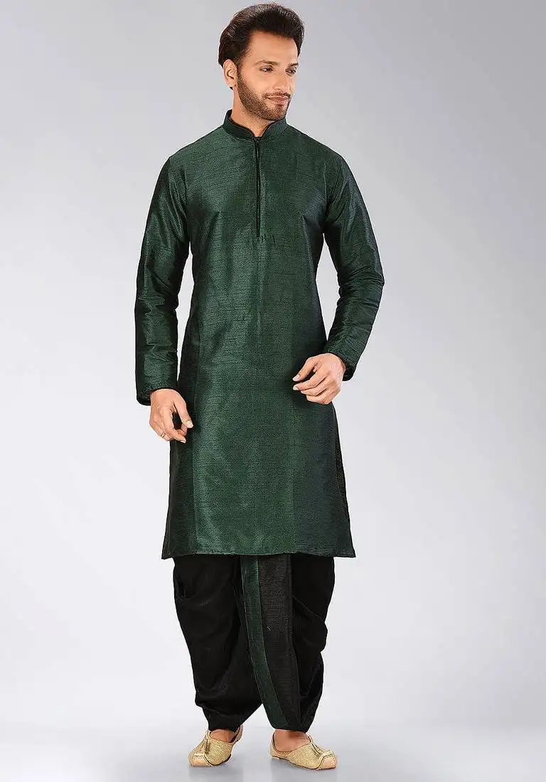 Green dupon art silk kurta with pipepin work