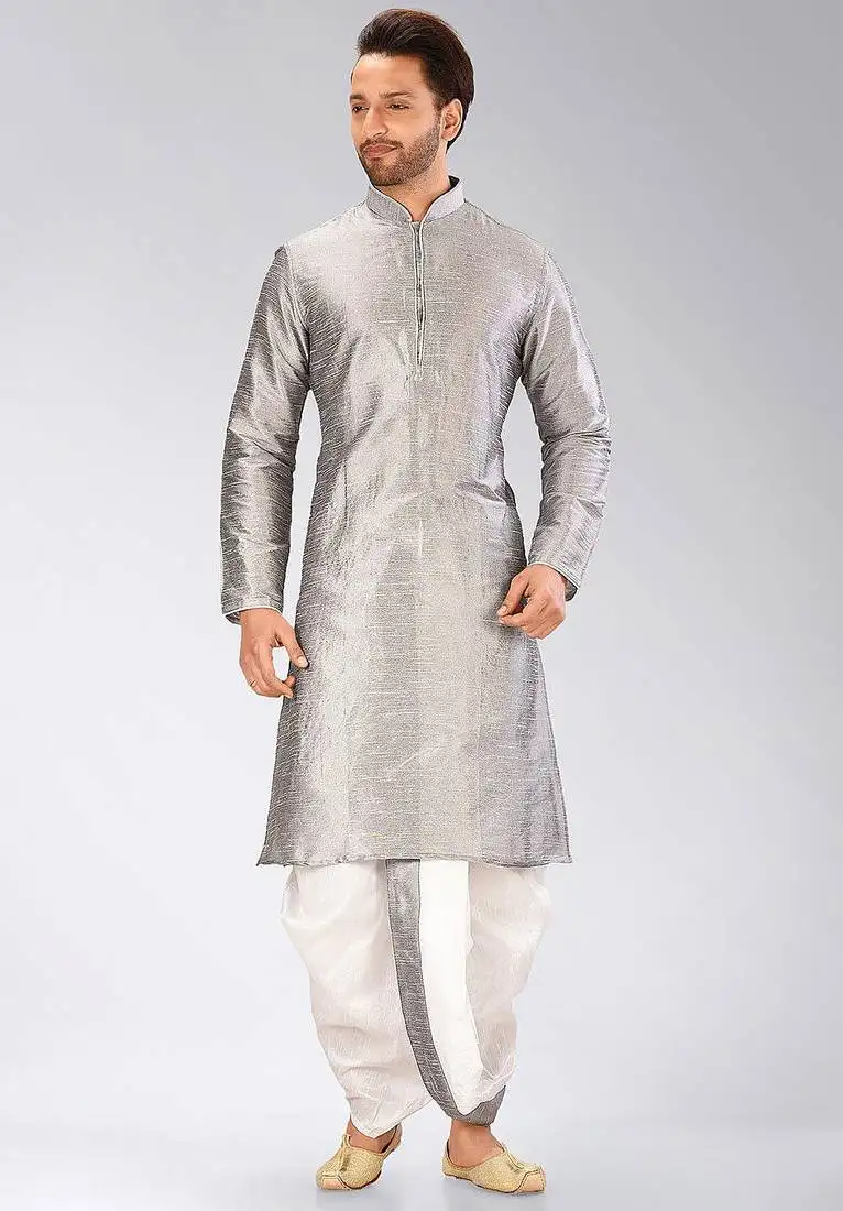 Grey dupon art silk kurta with pipepin work