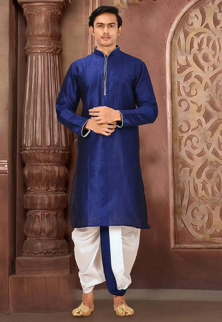 Royal blue dupon art silk kurta with pipepin work