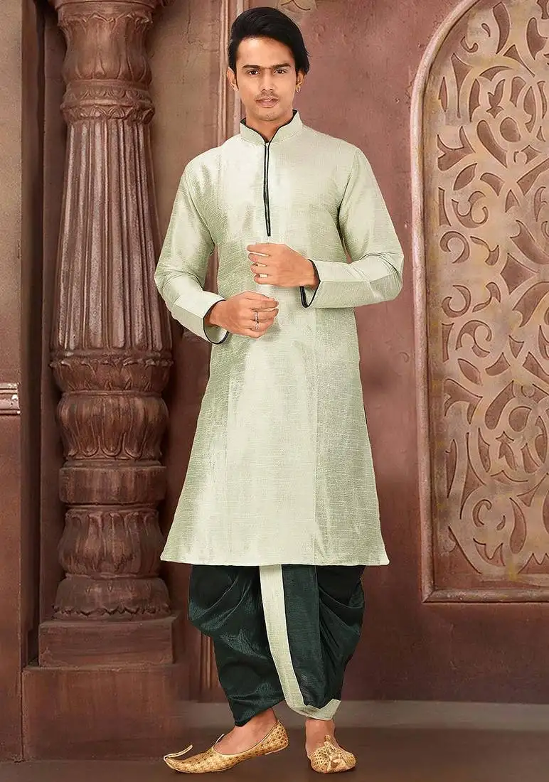 Seagreen dupon art silk kurta with pipepin work