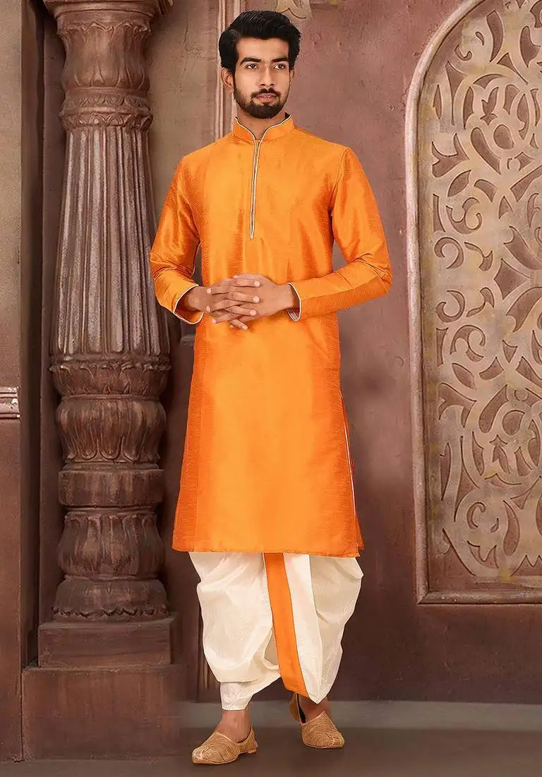Mustard dupon art silk kurta with pipepin work