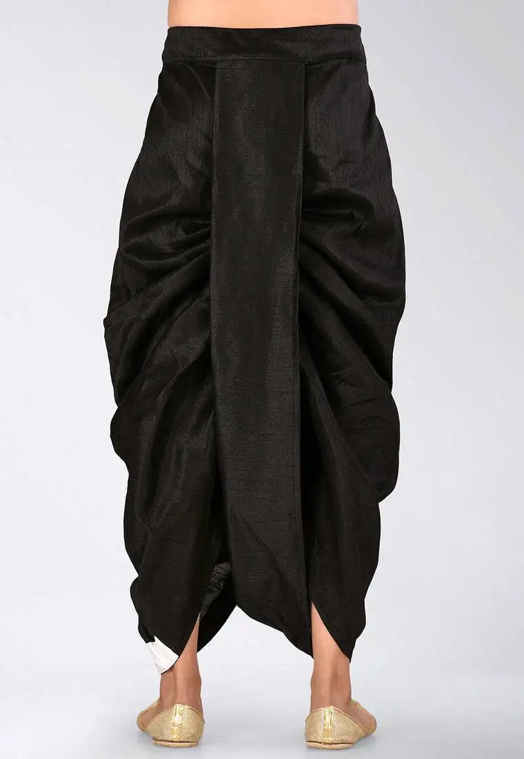 Black dupion art silk readymade dhoti with patch work