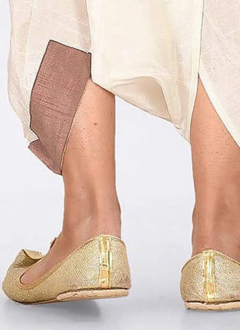 Off white dupion art silk readymade dhoti with patch work