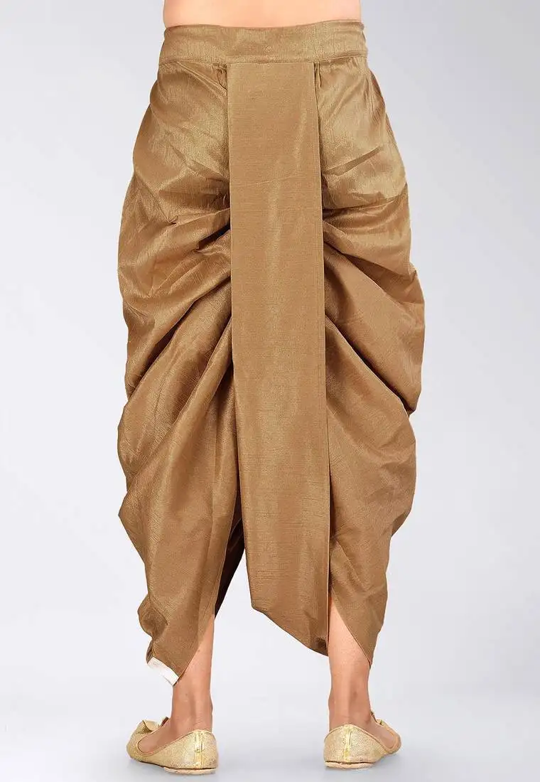 Gold dupion art silk readymade dhoti with patch work