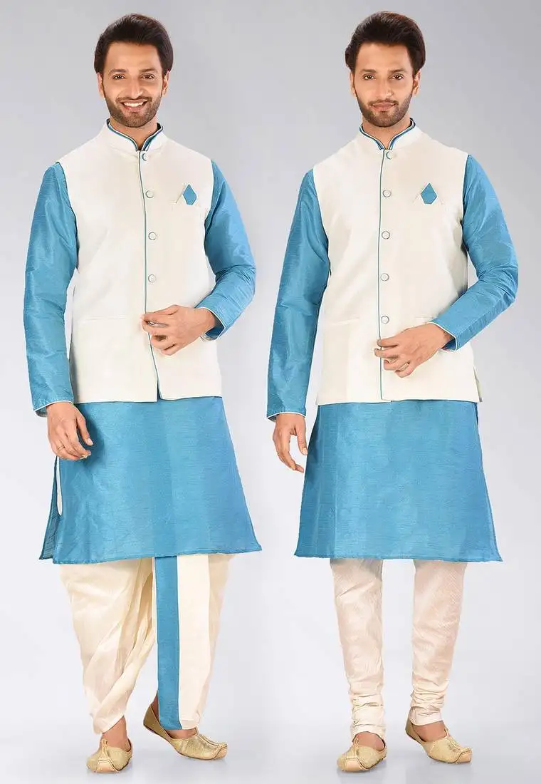 Firoza dupon art silk kurta, jacket with matching dhoti and churidar