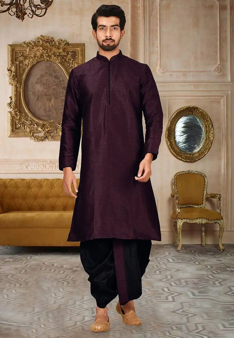 Wine dupon art silk kurta with pipepin work