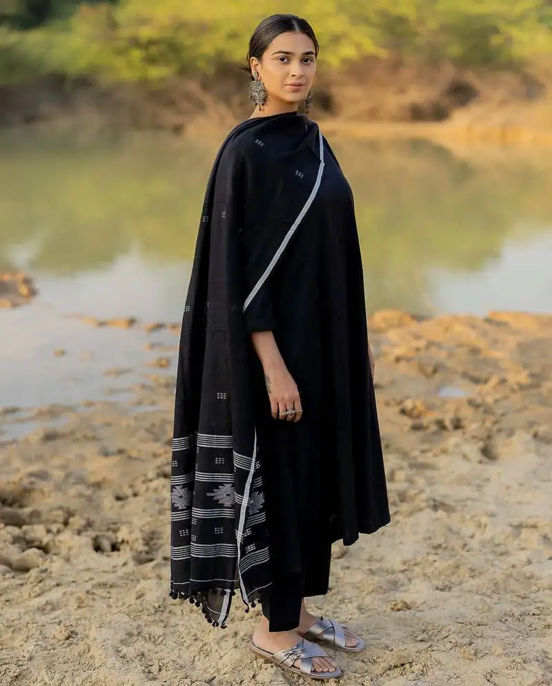 Black chanderi silk designer salwar suit stitched