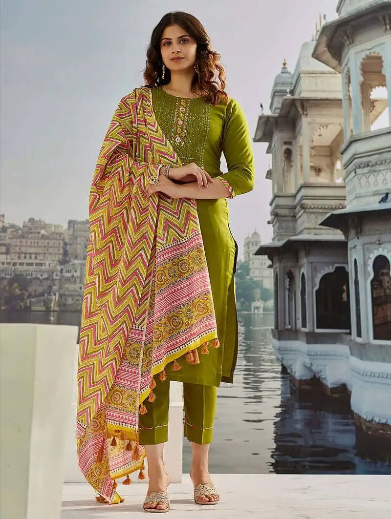 Mahendi muslin cotton embroidered salwar suit stitched