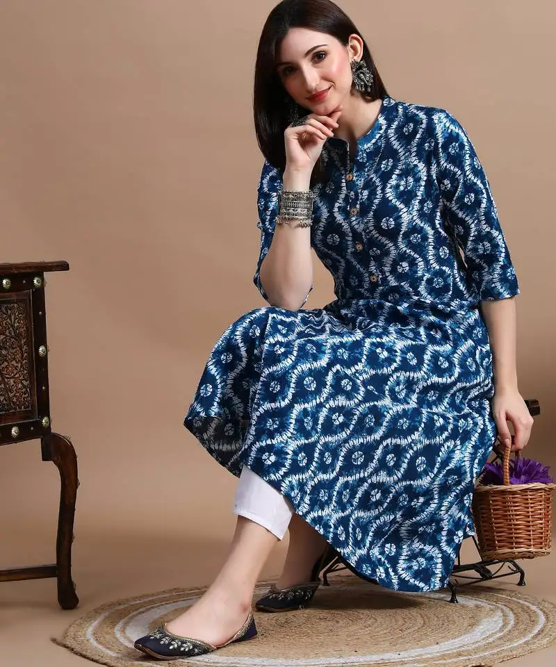 Pink printed cotton a-line kurta for women