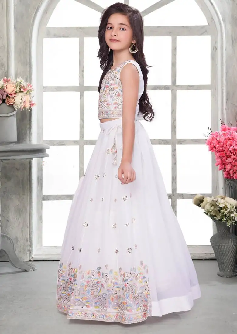 Offwhite shimmer geogette embriodered blouse and flared lehenga with dupatta