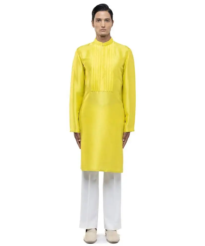 Yellow plain silk kurta set