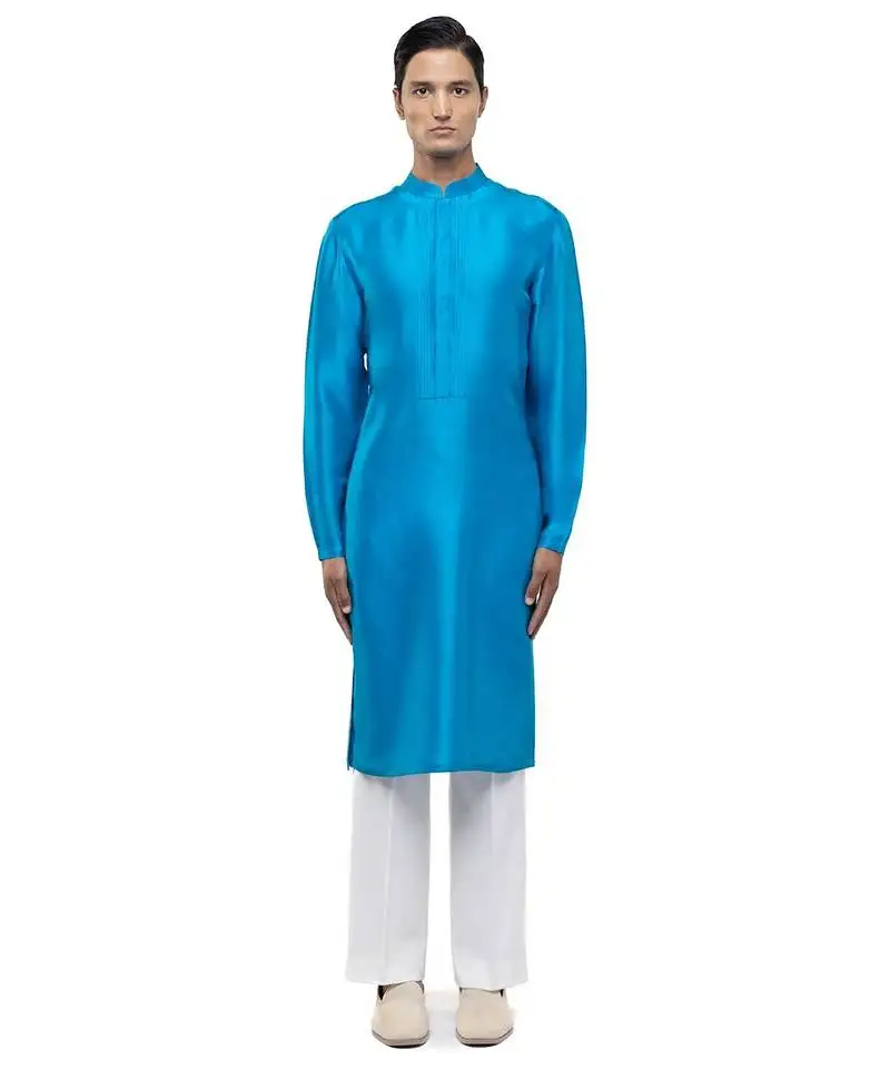 Blue plain silk kurta set