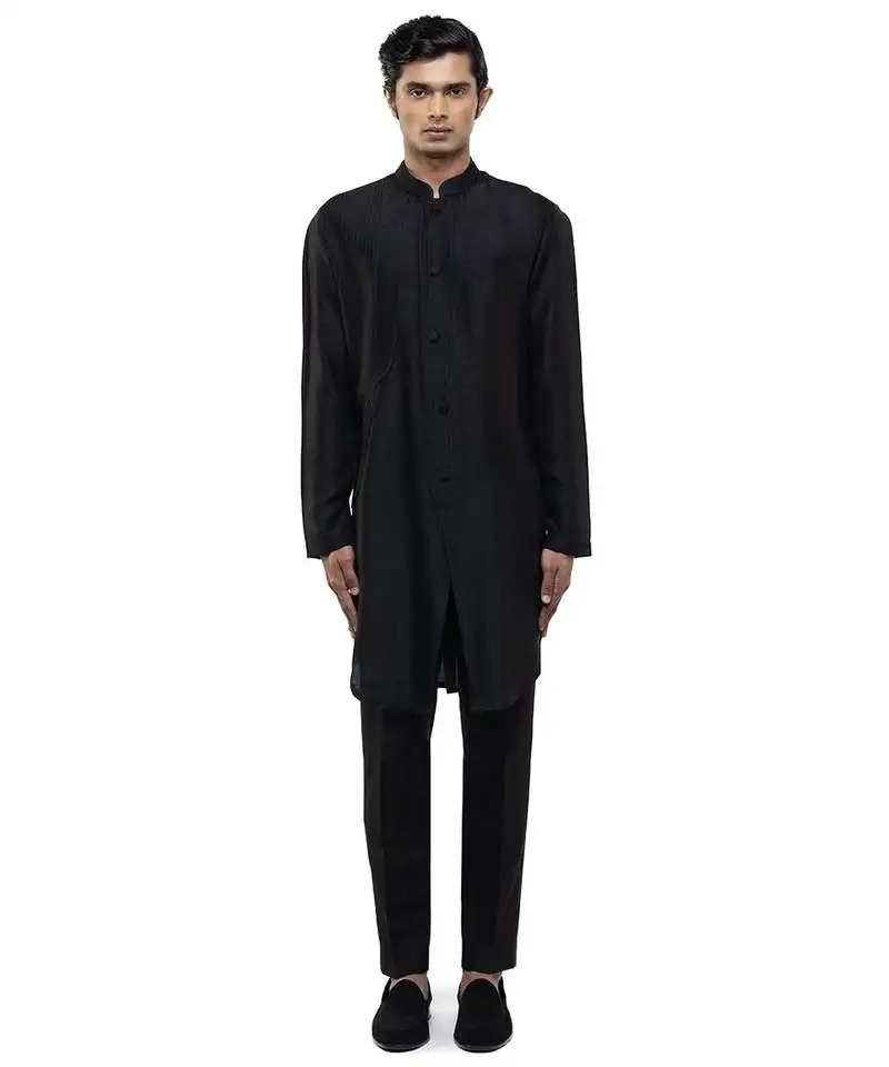 Black plain silk kurta set