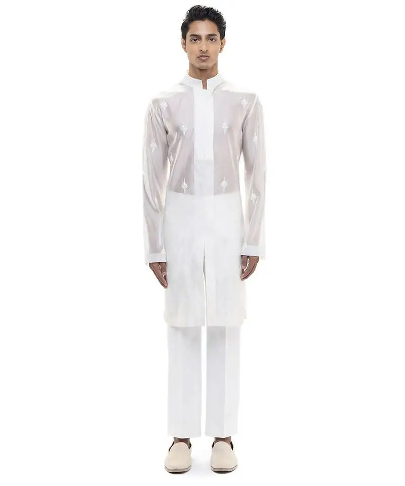 White embroidered organza kurta set