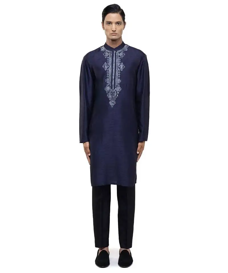 Black embroidered silk kurta set