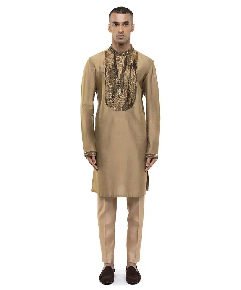 Gold embroidered silk kurta set