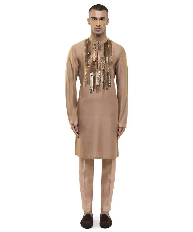 Brown embroidered silk kurta set