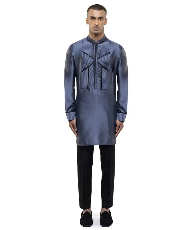 Grey plain silk kurta set