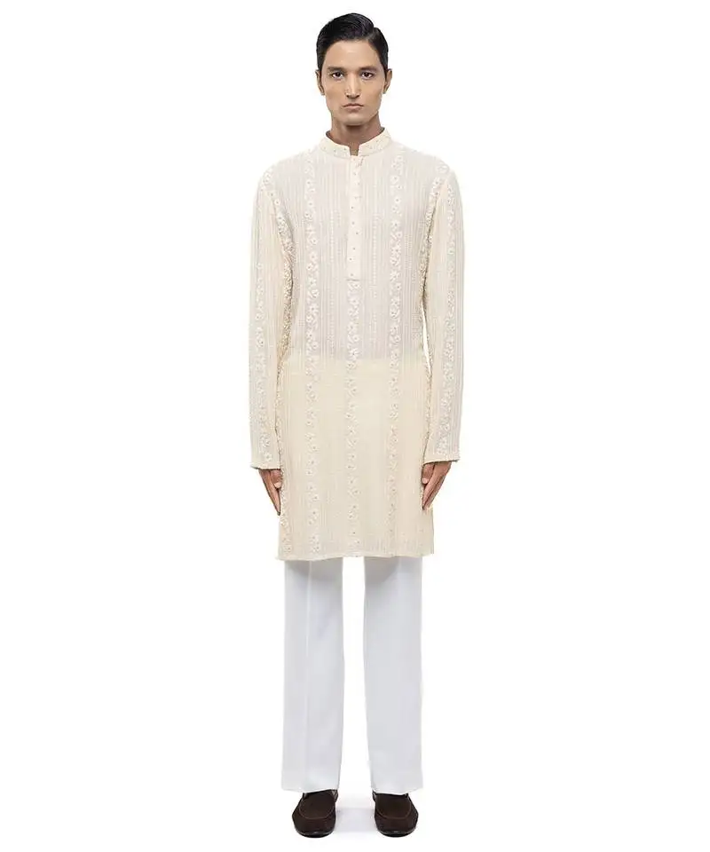 Yellow embroidered georgette kurta set