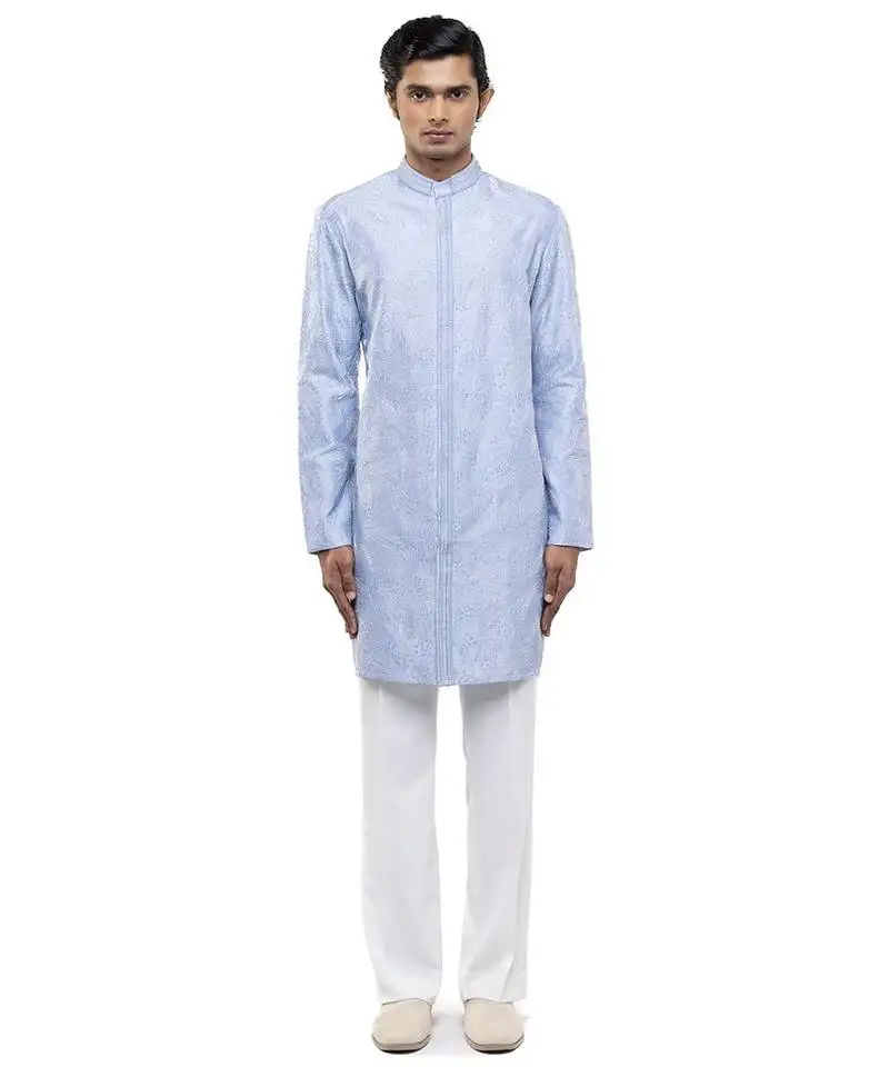 Blue embroidered silk kurta set