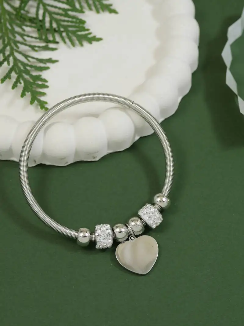 Silver plated charm design snake bracelet with crystals for women