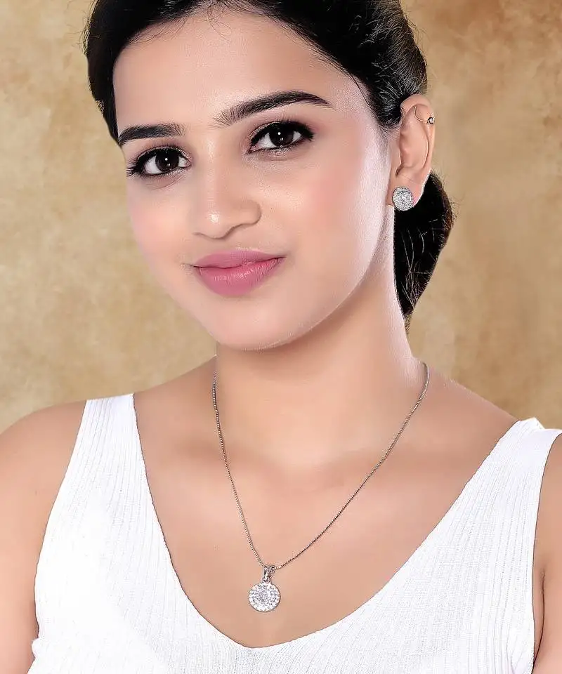 Cz american diamond chain pendent necklace with earrings set for women