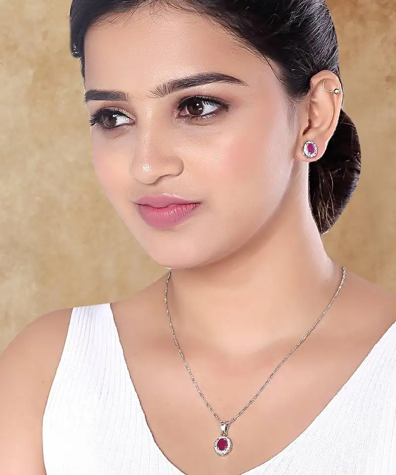 Latest stylish silver plated cz american diamond pendant necklace & earrings set for women