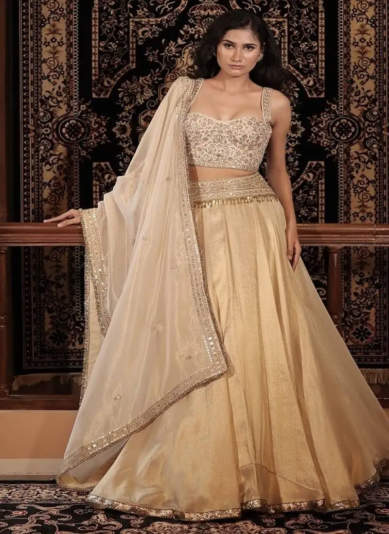 Ivory embroidered tissue lehenga