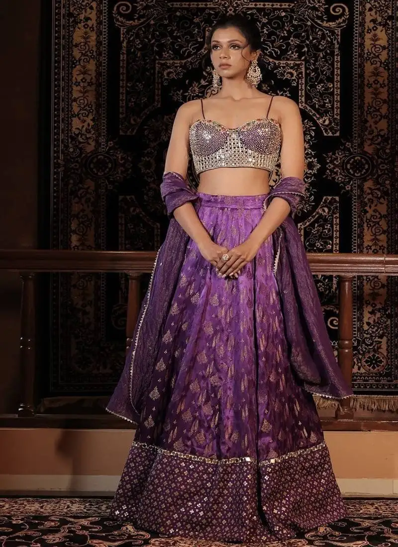 Purple embroidered silk lehenga