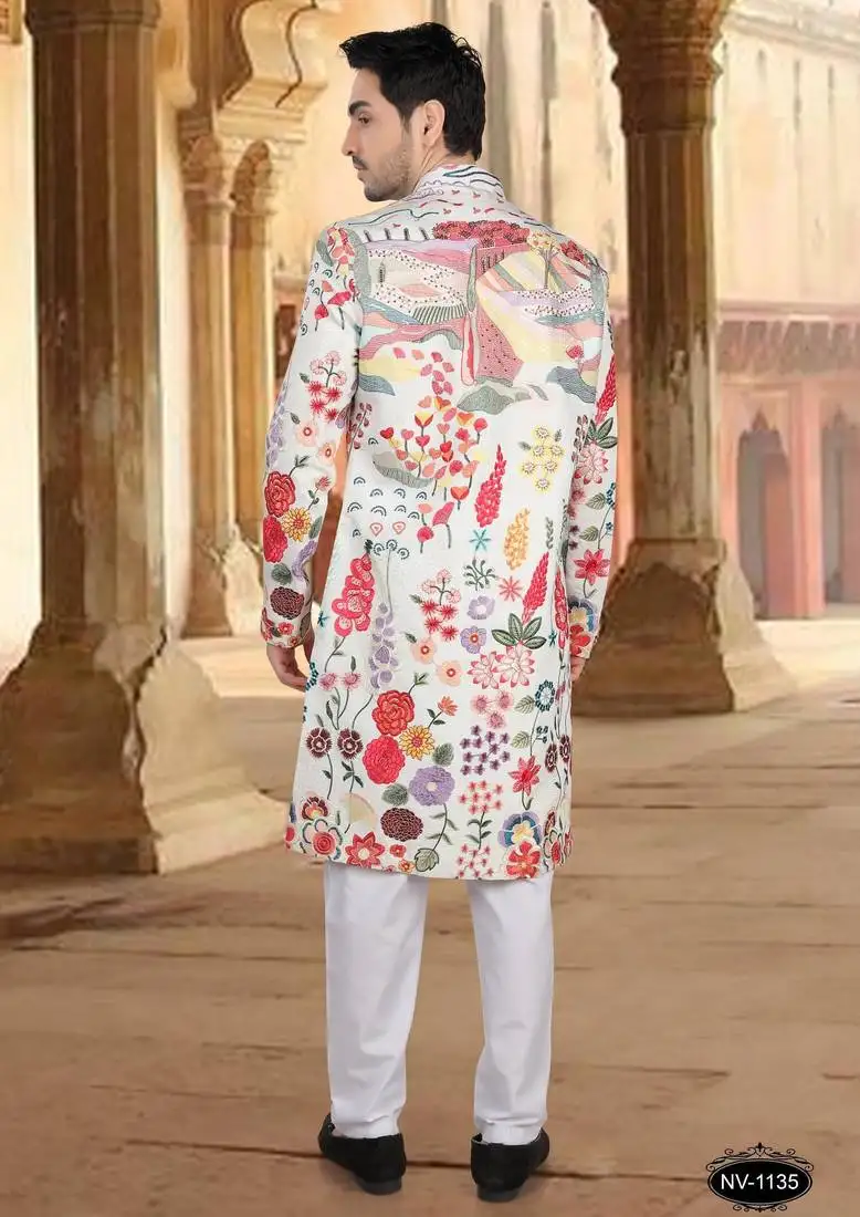 Multicolor silk embroidery indowestern for mens