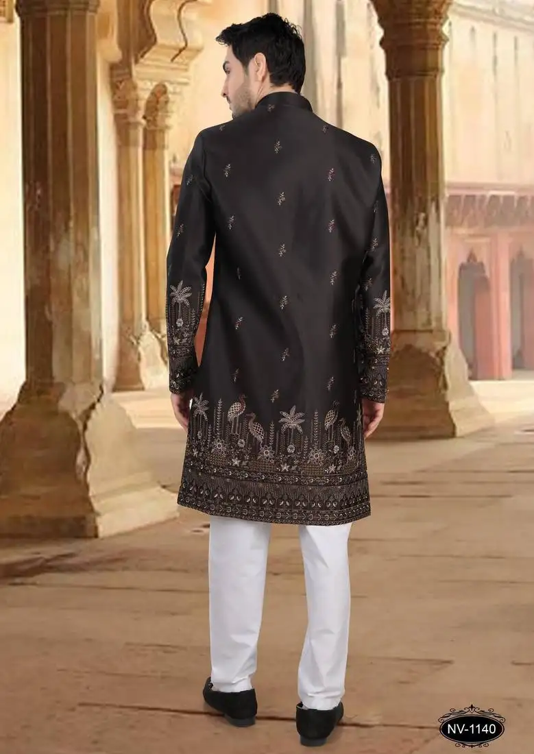Black malia silk embroidery indowestern for mens