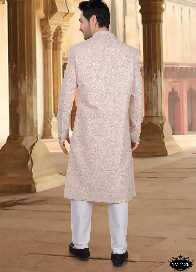 Pink georget embroidery sherwani for mens