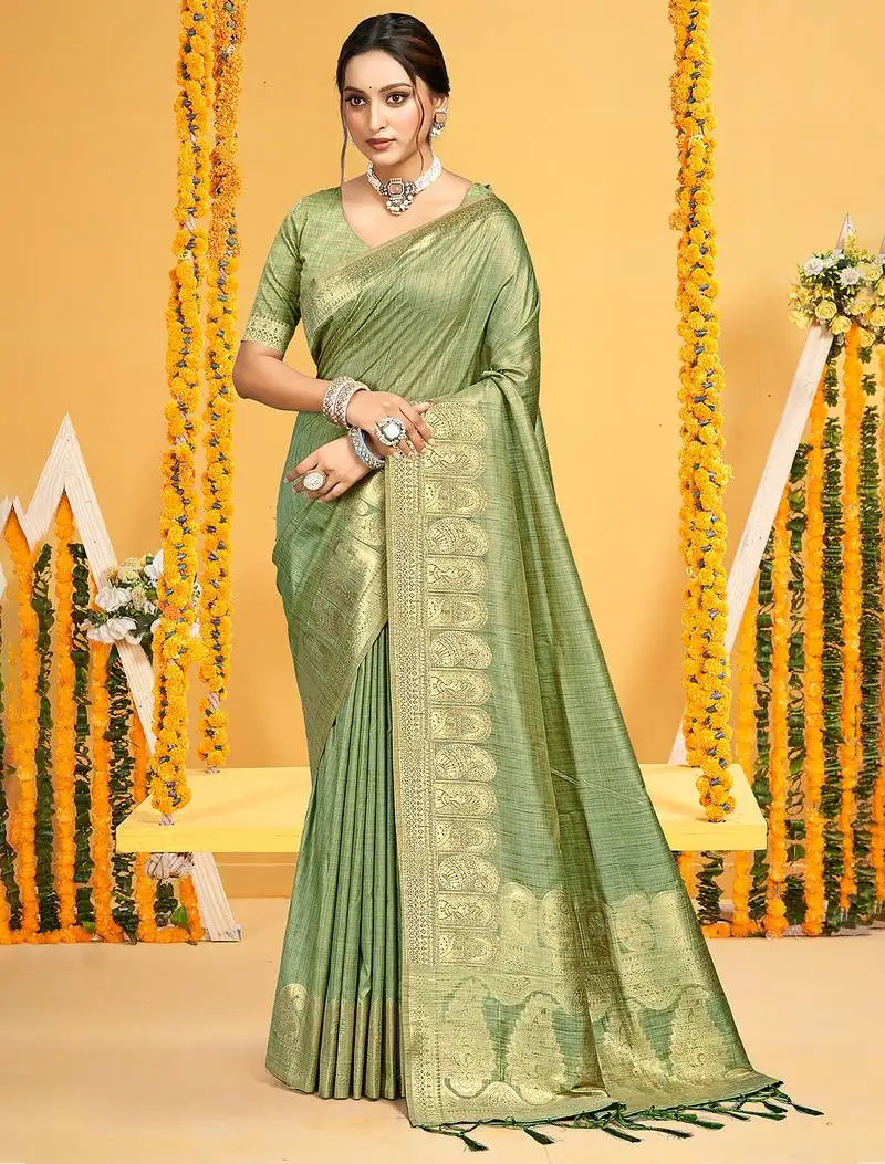 Light green assam silk woven work traditional saree