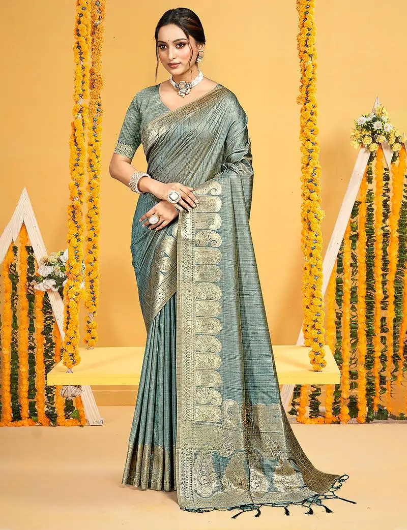 Teal assam silk woven work traditional saree