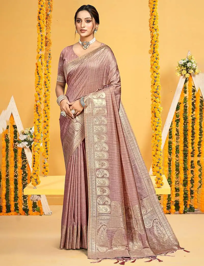 Mauve assam silk woven work traditional saree