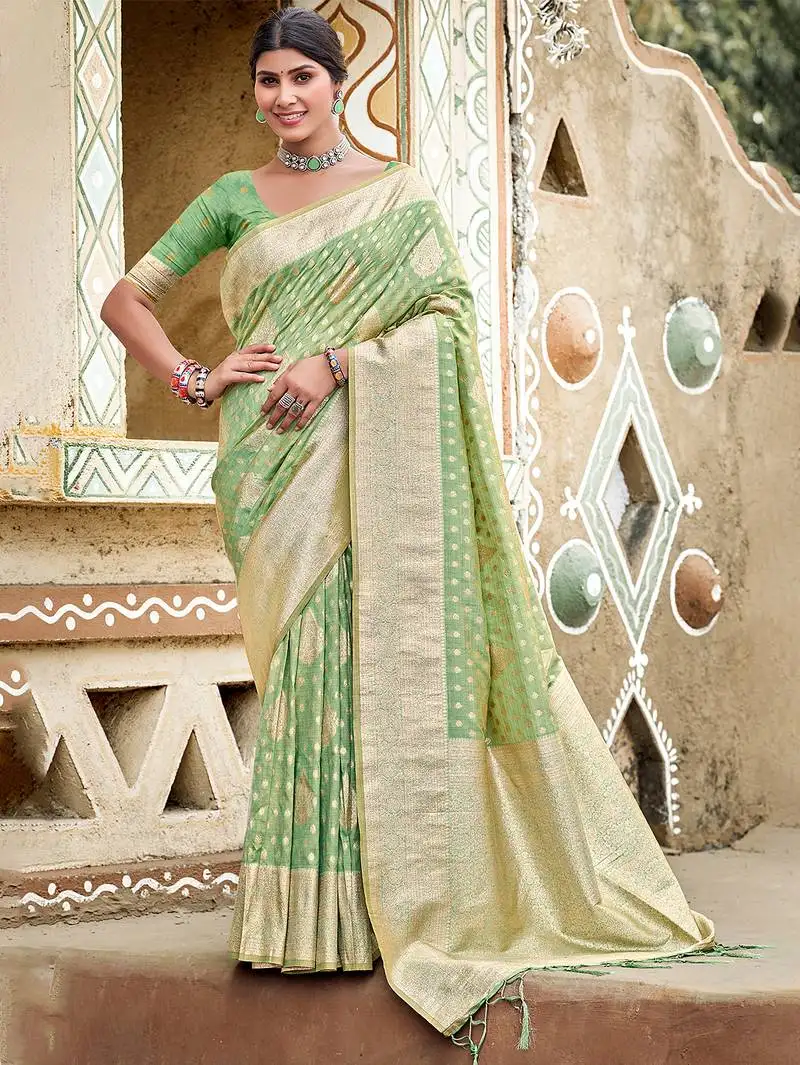 Sea green assam silk woven work traditional saree